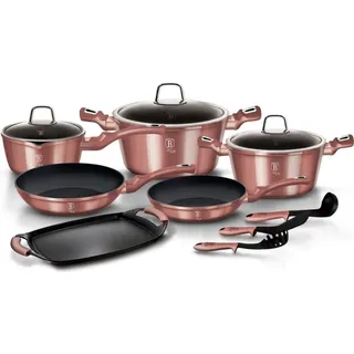 Berlinger Haus Irose Topf-Set 9-tlg. 3 x Kochtopf + 2 x Bratpfanne + 3 x Küchenutensilien + Grillplatte