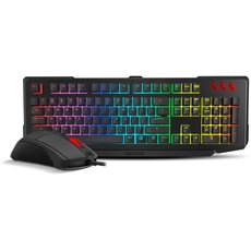 OZONE Tastatur+Mauspack -OZDOUBLETAP- Gaming-Tastatur+Mauskombination, halbmechanische Gaming-Tastatur mit RGB-Hintergrundbeleuchtung, AVAGO Optischer Sensor Gaming-Maus, 4000 DPI, 6 Farben LED, USB