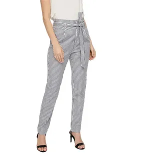 Vero Moda Eva Loose Striped Paperbag Hosen - Snow White Navy Blazer Stripes - M - 32