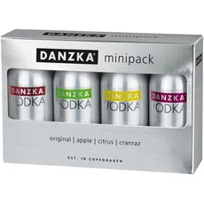 Danzka | Minipack | Premium - Wodka | 4 x 50ml | Aluminiumflaschen | Skandinavisches Design | Copenhagen