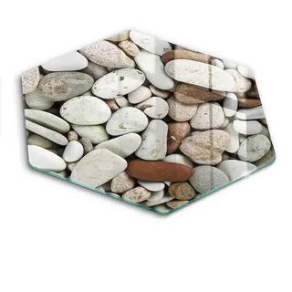 Wallfluent Glasplatte 40 cm Hintergrund kleine Steine , Hellgrau , Glas , Rund , 40x40 cm , Küchenzubehör, Schneidebretter