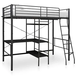 vidaXL Etagenbett mit Tischrahmen Schwarz Metall 90x200 cm - Schwarz