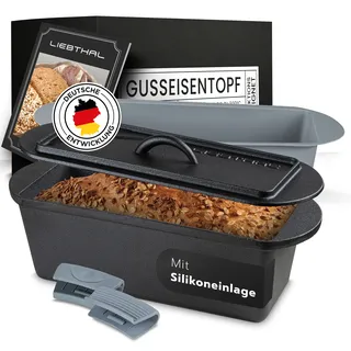 LIEBTHAL Brotbackform mit Deckel -passgenauer Antihaft-Silikoneinlage - Bereits eingebrannter Gusseisen Topf 3.5 L - Kastenform Brotbackform zum Braten, Backen&Schmoren