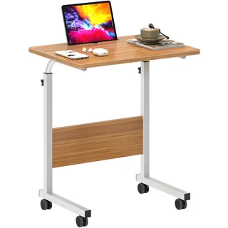 SogesHome Laptoptisch 60 * 40cm Beistelltisch auf Rollen Betttisch höhenverstellbar PC-Tisch mit Rollen, Stehpult,Mobile Computertische,Kleiner Schreibtisch,Desktop mit Nut, Nachttisch,Essentisch
