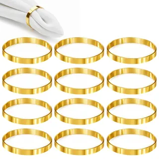 Ebksqs Serviettenring-Set, 12 Stück in Gold – Runde Metallringe Für Festliche Tischdekoration, Hochzeiten, Partys Und Feiern
