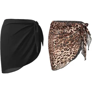 OUDQFCJ 2-Piece Oversized Chiffon Women's Beach Wrap Sarong Beach Dress (Black/Leopard Print)