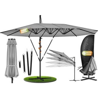 KESSER® Sonnenschirm Doppelsonnenschirm 4,6m x 2,7m | Ampelschirm Abdeckung & Windsicherung mit Kurbel & Ständer | Kurbelschirm Aluminium wasserabweisend | Neigbar Kippbar 360° Drehbar - Hellgrau