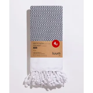 Luum® 4er Set Hamam Gästehandtücher, Platzset, Platzdeckchen, Tischset waschbar, Seiftuch, 100% Baumwolle, schnelltrocknend, fusselfrei, Anthrazit, 33x45, Geschenkset, Hochzeitsgeschenk Idee