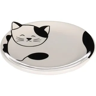 Flamingo FUTTERSCHALE Katze RAVI Keramik SCHWARZ-Weiss RUND 80ML 13,5x2CM