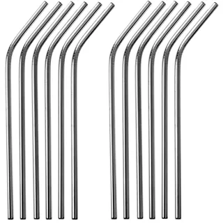 GRÄWE Strohhalme, gebogen, 12er Set, silberne Trinkhalme aus Edelstahl, spülmaschinengeeignet, wiederverwendbar Metall Strohhalm