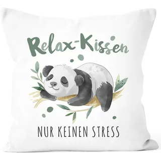 SpecialMe® Kissenbezug Spruch Relaxkissen nur kein Stress Panda-Bär Dekokissen Geschenk Weiss 40cm x 40cm