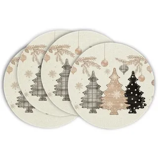 Artoid Mode Rosa Kiefer Bäume Weihnachten Runde Platzsets 4er Set, 37cm Winter Xmas Tischset Platzdeckchen Küche Party Deko