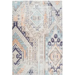 One Couture Vintage Teppich Ethno Design Azteken Maya Inka Muster Teppiche Creme Blau Beige Wohnzimmerteppich Esszimmerteppich Teppichläufer Flur-Läufer, Größe:80cm x 150cm