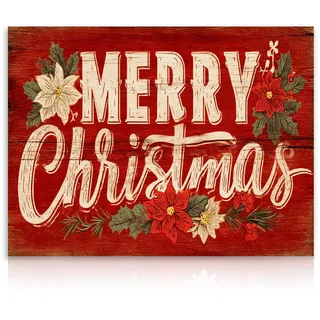 Dazzlewall Rote Weihnachten Wandkunst, Frohe Weihnachten Wandmalerei Zeichen Poster Druck für Schlafzimmer Wohnzimmer Badezimmer Festliches Wandbild, 12x16 zoll Ungerahmt