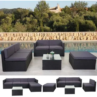 Poly-Rattan-Garnitur HWC-D24, Garten-/Lounge-Set Sofa anthrazit, Polster dunkelgrau - Schwarz