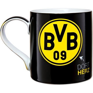 BVB Borussia Dortmund Tasse, dort Herz, dort Mund, schwarz, 0,3 Liter