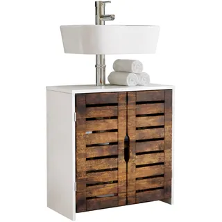 Waschbeckenschrank VCM "Holz Badschrank Badunterschrank Waschbecken Flonali", braun (weiß, vintage, eiche), B:60cm T:29cm, Obermaterial: 100% Holz Wood., Schränke, Waschbeckenschrank