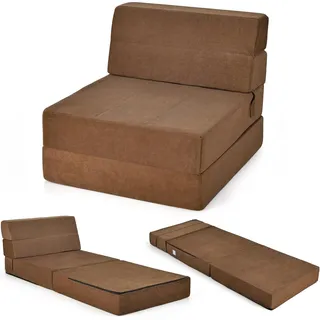 Gaestematratze Klappbar, Faltmatratze 15cm Dicke Schaumstoff, 3 in 1 Klappmatratze mit Schlaffunktion, Reisematratze mit Waschbarem Bezug, Schlafsessel für Camping Reise, 190x71x15cm (Braun) - Braun