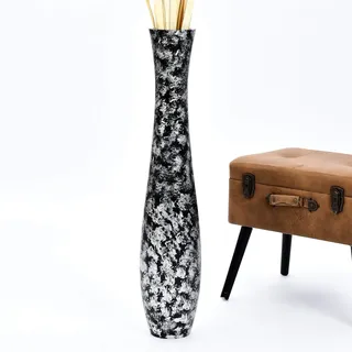 Leewadee Große Deko Bodenvase Für Dekozweige, Hohe Standvase Für Pampasgras, Design Holzvase, 85 cm, Silber