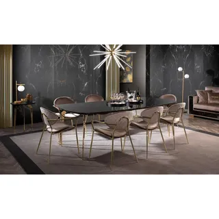 Möbel Einrichtung Gruppe Tisch + 6 Stuhl Set Esstisch Garnitur Esszimmer 7tlg. - Schwarz