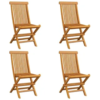 Gartenstühle mit Cremeweißen Kissen 4 Stk. Massivholz Teak - Creme, Bunt