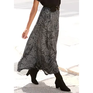 Maxirock LASCANA, Damen, Gr. 34, blau (schwarz, grau, creme bedruckt), Jersey, Obermaterial: 100% Viskose, Paisley, bedruckt, figurumspielend, Röcke Maxirock, mit Allover-Print, Topseller