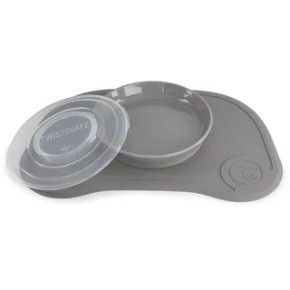 Twistshake Click-Mat + Platte | Anti-Rutsch-Geschirrset für Babys | Babyteller + Baby-Tischset (38x25) | BPA-freier Baby-Entwöhnungsteller | Essenstrainingsplatte für Kinder ab 6 Monaten | Grau