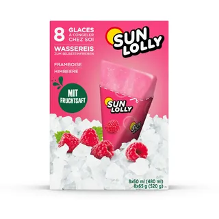 Sun Lolly Wassereis Himbeere 8 Stk | Mit Fruchtsaft | Zum Selbsteinfrieren | Ohne künstliche Aromen | Frei von Süßungsmittel | Laktosefrei | Glutenfrei | 8 x 60ml