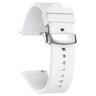 BINLUN Silikon Uhrenarmband Schnellverschluss Gummi Uhrenarmbänder für Herren Damen Kautschuk Smartwatch Armband Sport Uhrenband Ersatzarmband mit Faltschließe (22mm, Weiß)