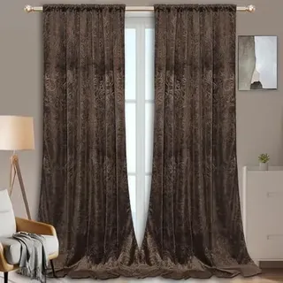 Rosnek übergardinen mit Kräuselband,2 Stück Luxus Vorhang Samt Gardinen Blickdicht Thermovorhang mit Multifunktionsband,Verdunkelungsvorhang Barock Deko,H183xB132CM,Dunkelbraun