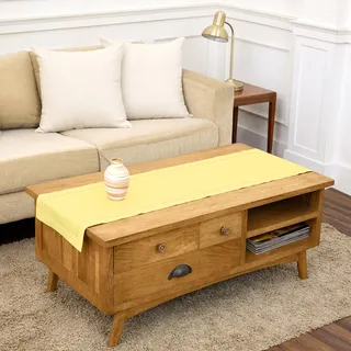 Solino Home Tischläufer aus Baumwollleinen mit Hohlsaum, 35.6x121.9 cm, maschinenwaschbar, gelber Tischläufer für Frühling, Ostern, Sommer, Essen, Hochzeit, handgefertigt aus natürlichem Stoff