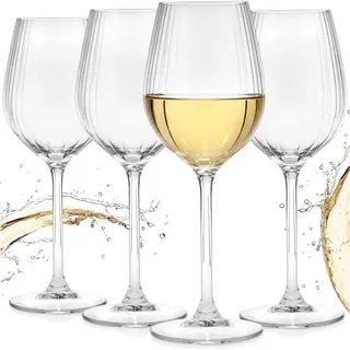 Weingläser - 380 ml - Geriffelt - Glas - Weißweinglas Transparent 4er Set - Transparent