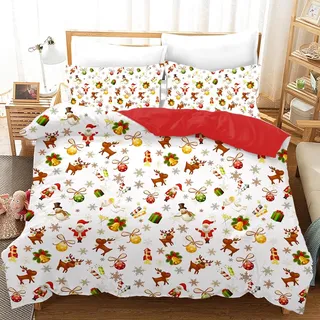 UGZDEA Weihnachts Bettwäsche Set 135x200cm, 3D Christmas Bettwäsche-Set Mit 2 Kissenbezügen, Weihnachtsmann, Weihnachtsbaum, Hirsche, Weihnachten Geschenk Für Teenager (E, 135x200cm)