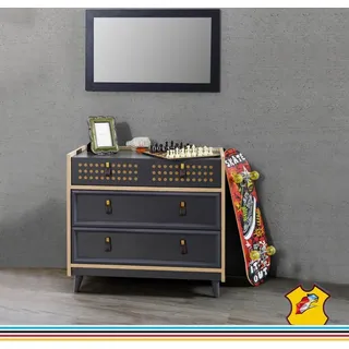 Jugendzimmer Kommode mit Spiegel Luxus Konsole Kommoden Möbel Blau Neu - Braun, Schwarz