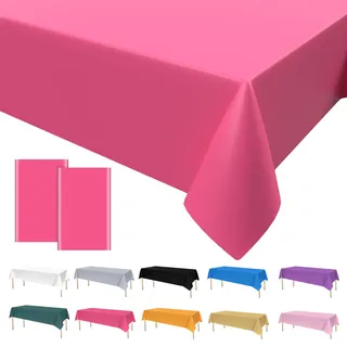 2PCS Party Tischdecke Hot Pinke,Geburtstag Tischdecke Rosa Einweg Tischdecke aus Kunststoff Wasserdicht Plastik Bierbank Tischdecke für Party Picknick Geburtstags Hochzeiten 137 * 274cm