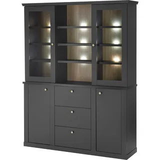 Buffet HOME AFFAIRE "Lincoln, Hochschrank im Landhausstil, moderner Schrank", schwarz matt, B:158cm H:200cm T:39cm, FSC-zertifizierter Holzwerkstoff, Schränke, Buffet, edles Design, messingfarbene Knopfgriffe, vielseitig einsetzbar