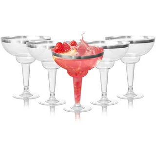 MATANA 12 Plastik Cocktailgläser mit Silberrand, Margaritagläser Kunststoff, 360ml - Mehrweg Plastikbecher - Margarita Gläser, Cocktail Becher, Dessertbecher für Partys, Hochzeiten