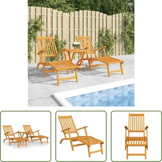 The Living Store Gartenliegen mit Fußteil und Tisch Massivholz Akazie - Braun
