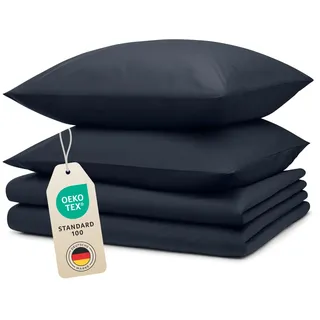 Blumtal Bettwäsche unifarben Dunkelblau 135 x 200 cm + 80 x 80 cm