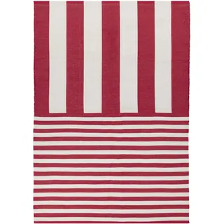 furn. Deck Stripe Teppich – Indoor/Outdoor Gestreifter Waschbarer Wetterbeständiger Leichter Teppich (Weiß/Rot – 120x170 cm)