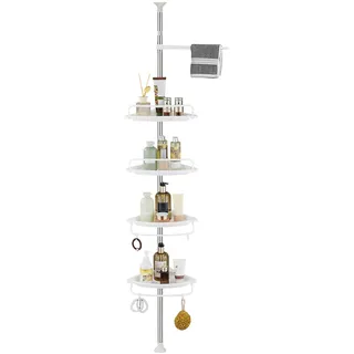 Gricol Höhenverstellbares Duschregal ohne Bohren Duschablage Ecke Metall Eckregal Bad Badregal mit 4 Körben und 1 Handtuchhalter für Badewanne und Badezimmer Rostfrei 95-305CM Weiß