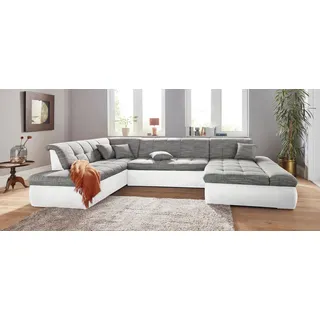 DOMO collection Wohnlandschaft »PB Moric wahlweise mit Bettfunktion und Armteilverstellung U-Form« XXL-Format B/T/H: 353/216/80 cm, feine Steppung, incl. Zierkissen: weiß