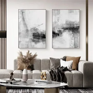 2er Poster Set, Abstrakte Kunst Bilder Set, Schwarz und weiß Leinwandbilder Wohnzimmer Deko Schlafzimmer, Wanddeko Ohne Bilderrahmen (40x50cm)