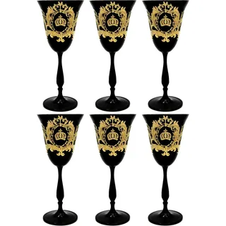 Pompöös by Casa Padrino Luxus Weißweinglas Set Schwarz / Gold Ø 8,7 x H. 20,3 cm - Weißweingläser mit 24 Karat Vergoldung - Pompööse Weingläser designed by Harald Glööckler