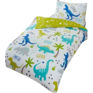 Rapport - Bettwäsche-Set "Roarsome", Dinosaurier AG1860 (Einzelbett) (Weiß/Grün/Blau) - Weiß