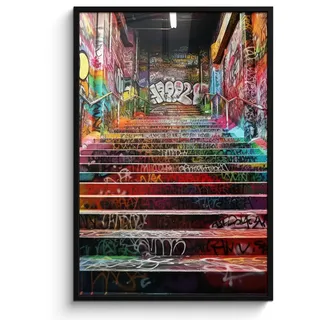 MuchoWow Poster MIT Rahmen Treppe - Graffiti - Farben - Kunst Bilderleiste 80x120 cm , Multicolor , Papier , Rechteckig , 80x120 cm , gerahmt , Bilder & Rahmen, Bilder