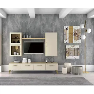 Wohnwand  Schrank tv Schrank Set Wohnmöbel Praktisch Wohnzimmer beige