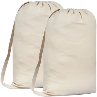 Sweet Needle 2er Set Wäschesack mit Schultergurt, 75x56 cm, 40L - 100% Baumwolle, Stoff gewebt, langlebig, Kordelzug mit Kordelverschluss, maschinenwaschbarer Wäschebeutel