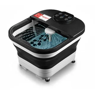 TZS First Austria - Fußsprudelbad Fußmassagegerät klappbar 500W mit 3 Aufsätzen & 6 Massagerollen - Fußbad mit Vibrations- & Luftblasenmassage, Infrarot- & Heizfunktion - Elektrische Fußbadewanne