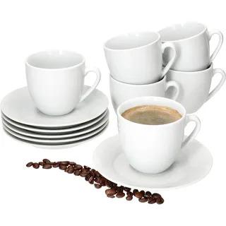 MamboCat Tommy Kaffeetassen mit Untertassen für 6 Personen I weiße Porzellan-Set für Frühstück & Kaffee I Je 6X Teetassen 200ml & Untertassen I schickes Geschirr für Zuhause, Gastro, Hotel & Co